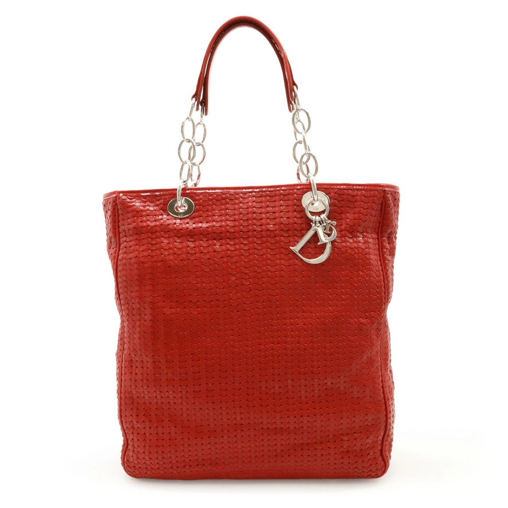 Christian Dior Intrecciato Lady woven tote bag shoulder leather red